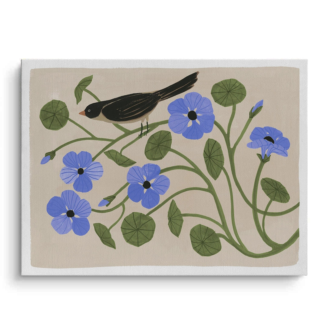Boho Bird and Blue Flower  - Canvas - Jasmineart.ae
