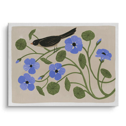 Boho Bird and Blue Flower  - Canvas