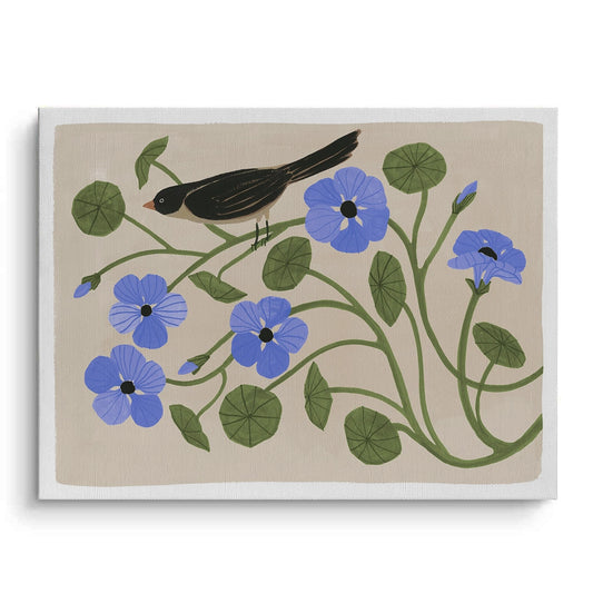 Boho Bird and Blue Flower  - Canvas