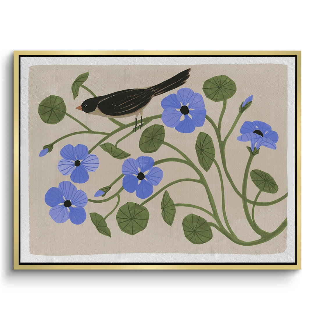 Boho Bird and Blue Flower  - Canvas - Jasmineart.ae