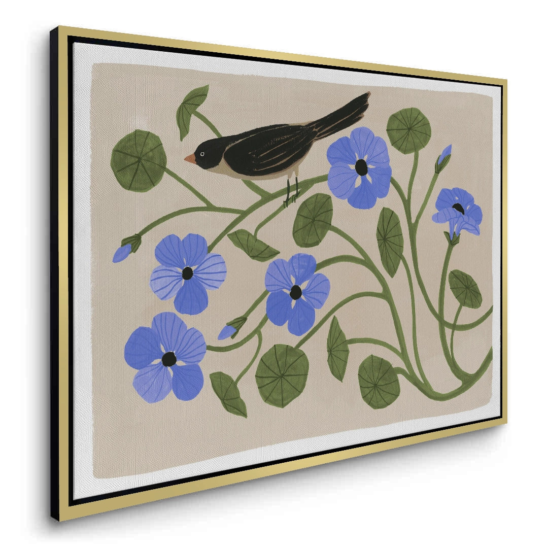 Boho Bird and Blue Flower  - Canvas - Jasmineart.ae