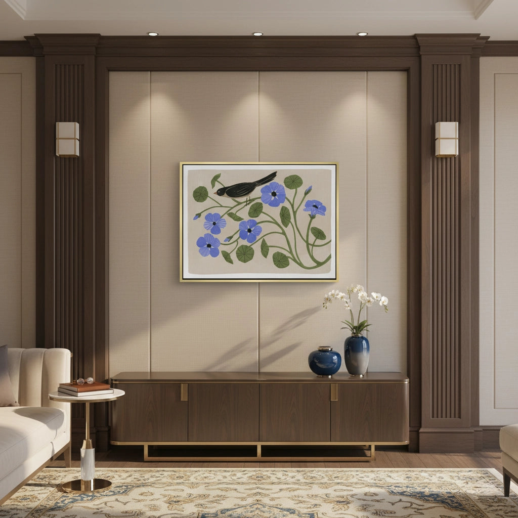 2Boho Bird and Blue Flower  - Canvas