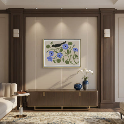 Boho Bird and Blue Flower  - Canvas