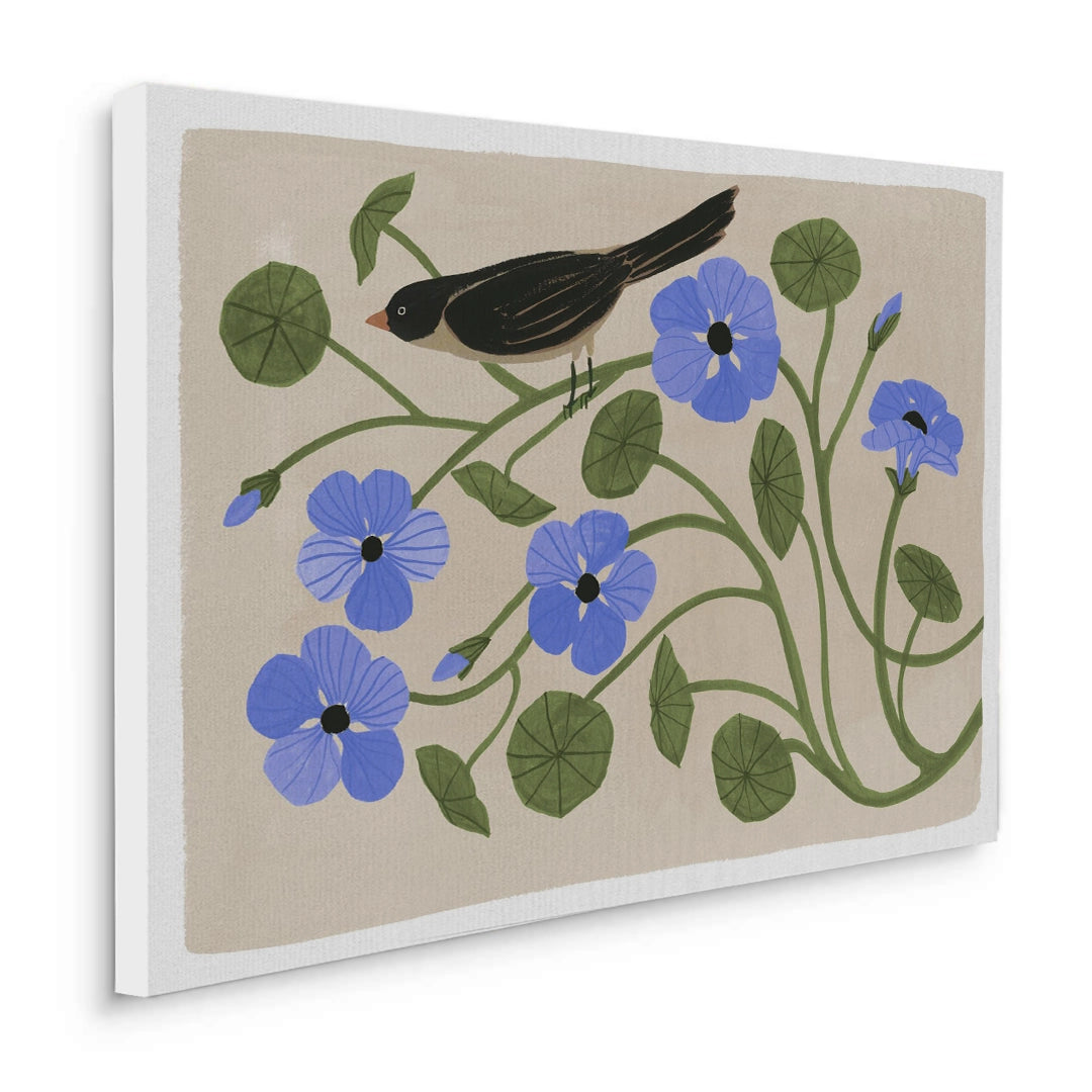 Boho Bird and Blue Flower  - Canvas - Jasmineart.ae