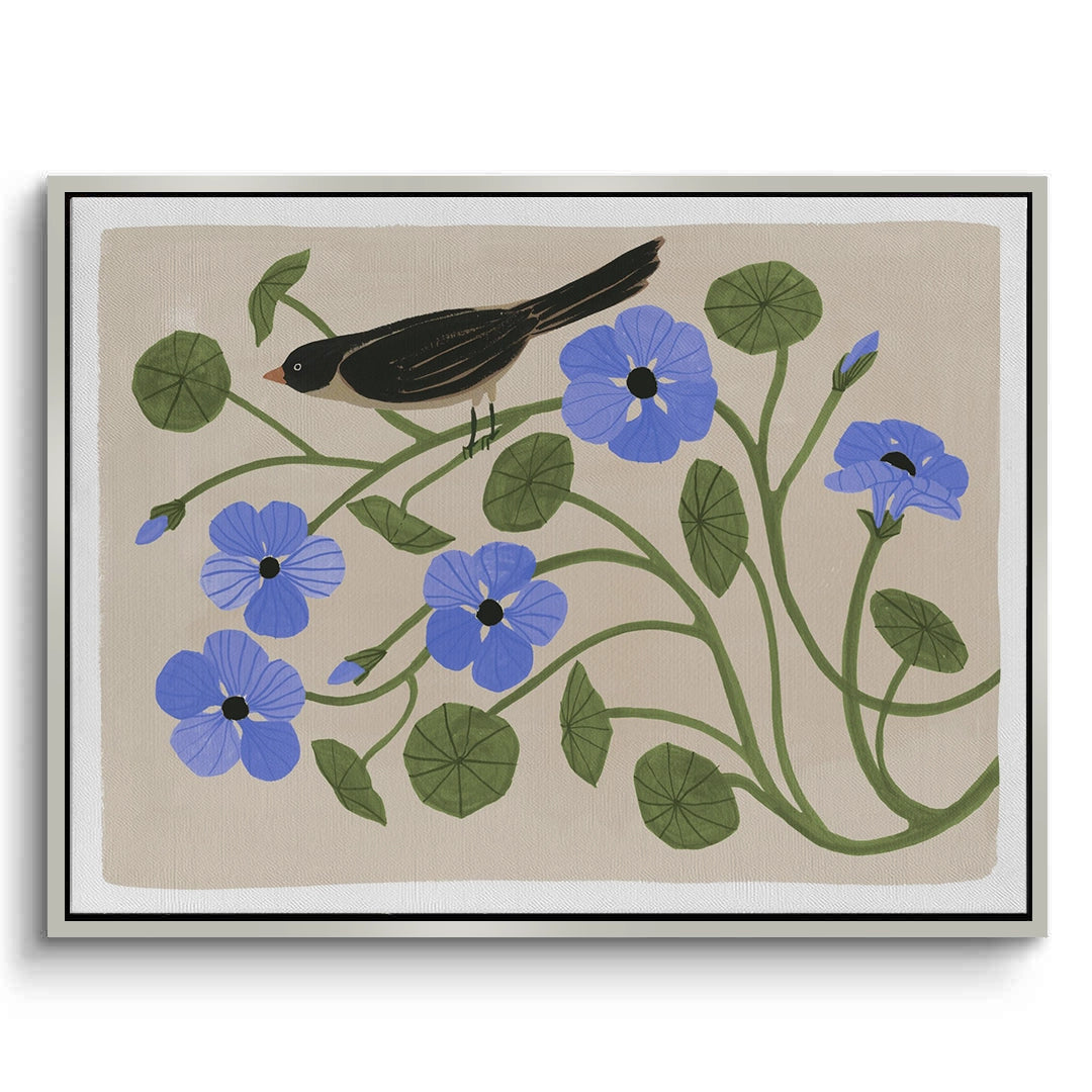 Boho Bird and Blue Flower  - Canvas - Jasmineart.ae