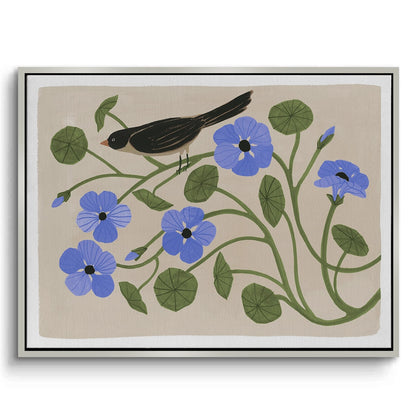 Boho Bird and Blue Flower  - Canvas