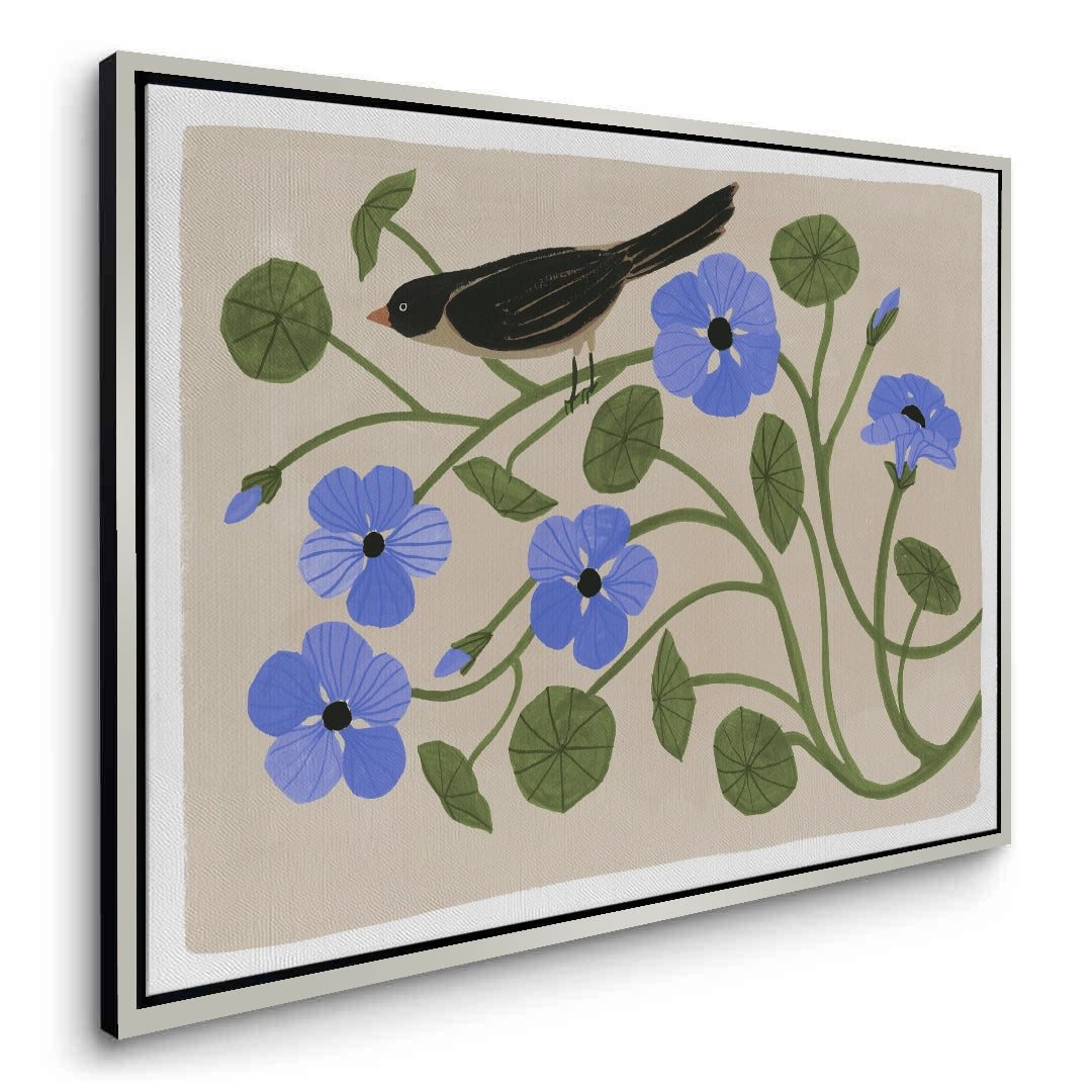Boho Bird and Blue Flower  - Canvas - Jasmineart.ae