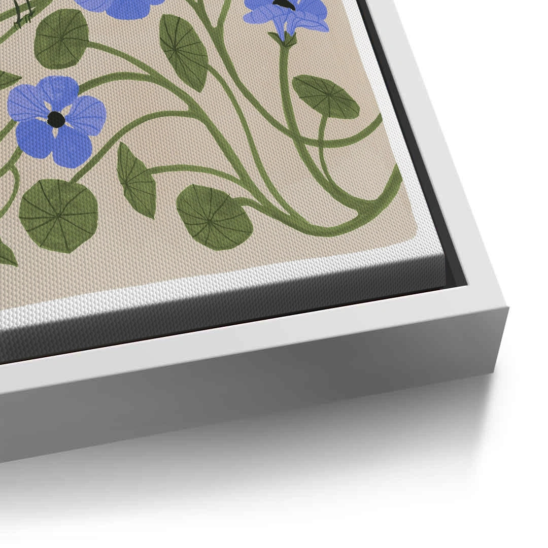 Boho Bird and Blue Flower  - Canvas - Jasmineart.ae
