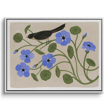 Boho Bird and Blue Flower  - Canvas