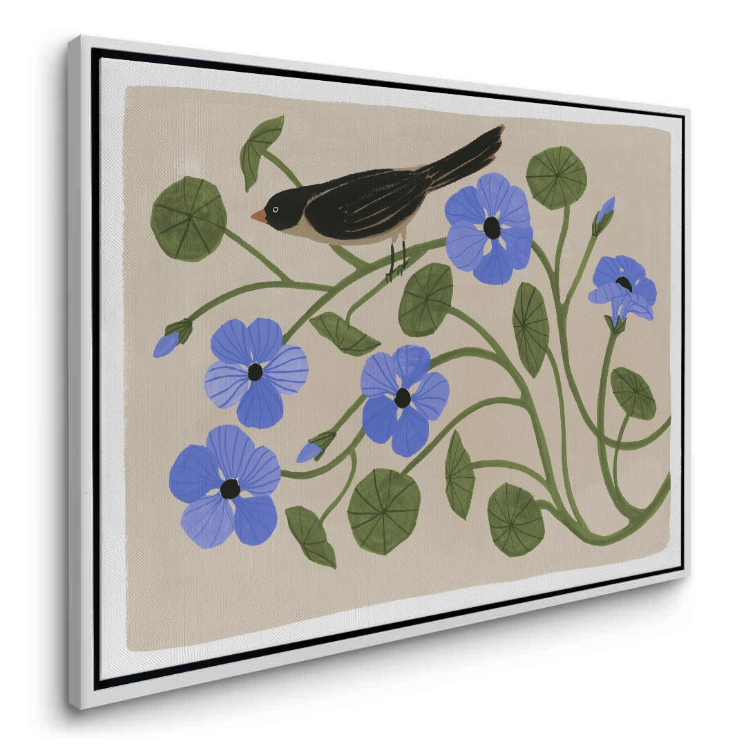 Boho Bird and Blue Flower  - Canvas - Jasmineart.ae