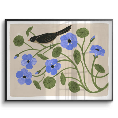 Boho Bird and Blue Flower - Fine Art