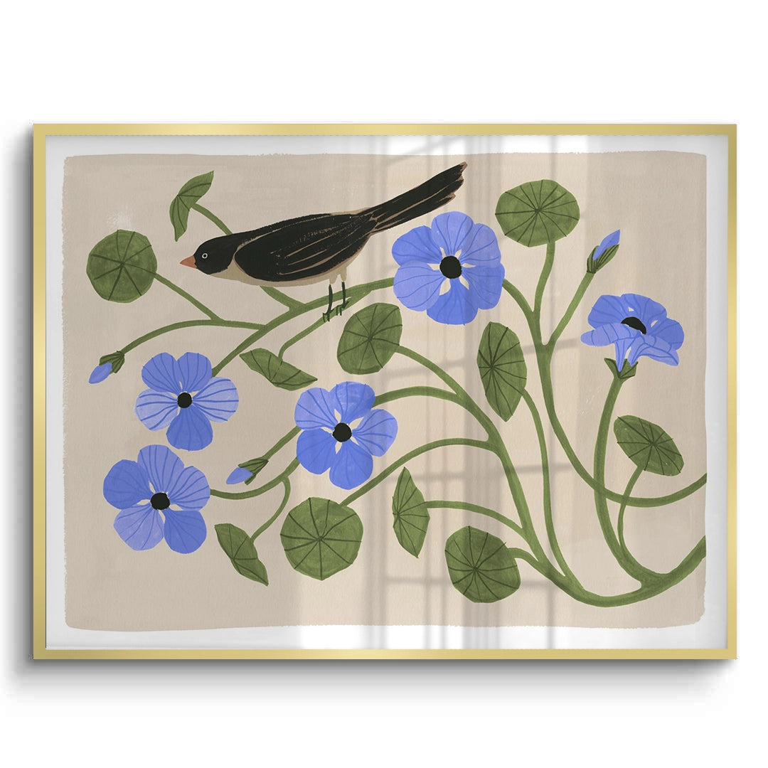 Boho Bird and Blue Flower - Fine Art - Jasmineart.ae