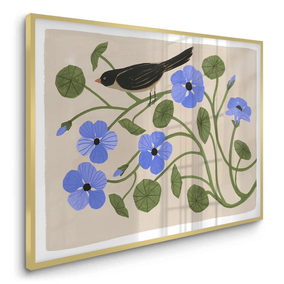 Boho Bird and Blue Flower - Fine Art - Jasmineart.ae