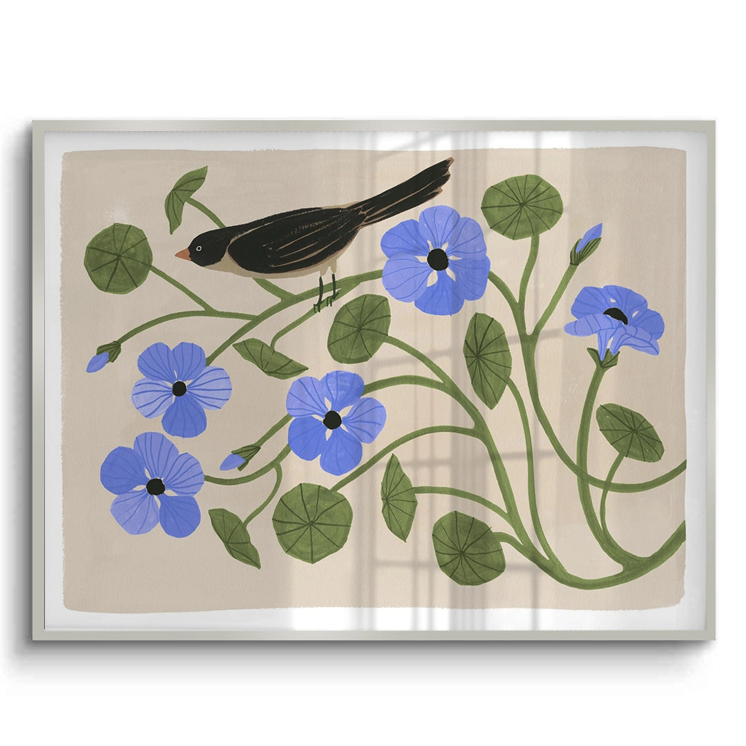 Boho Bird and Blue Flower - Fine Art - Jasmineart.ae