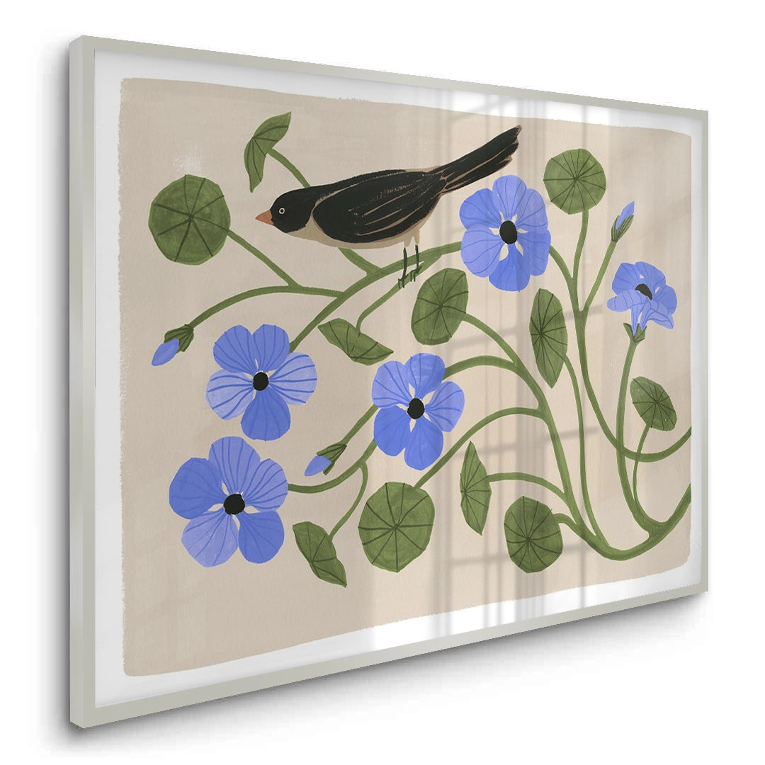 Boho Bird and Blue Flower - Fine Art - Jasmineart.ae