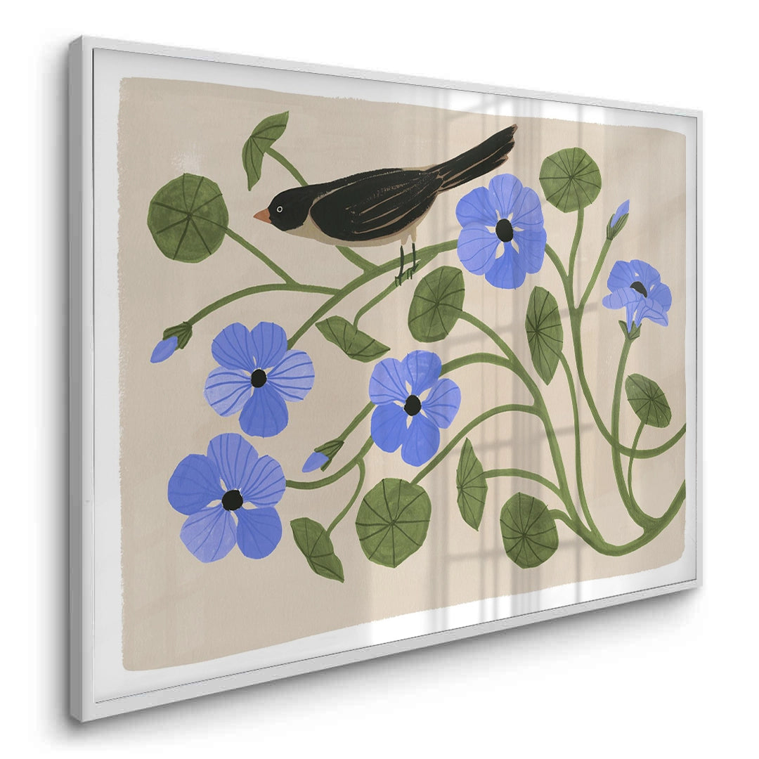 Boho Bird and Blue Flower - Fine Art - Jasmineart.ae