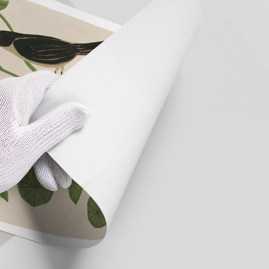 Boho Bird and Blue Flower - Poster