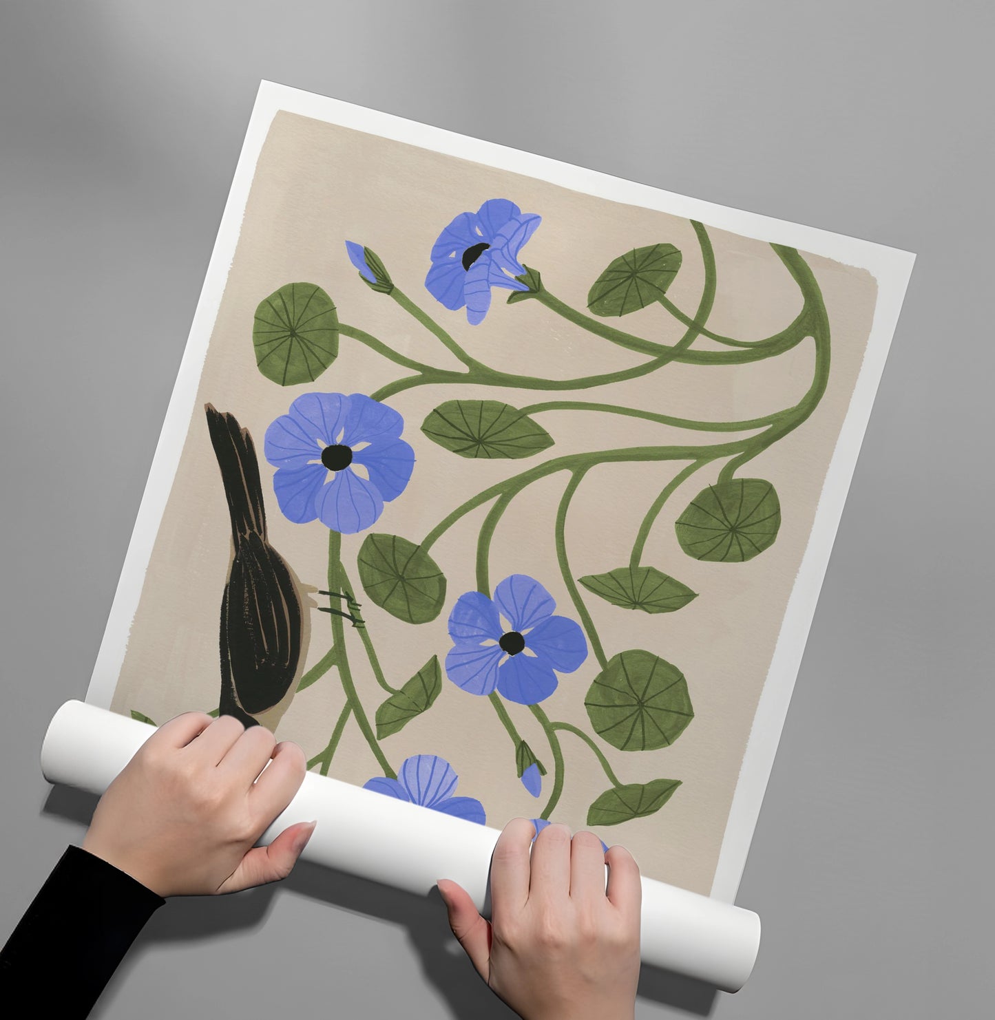 2Boho Bird and Blue Flower - Poster