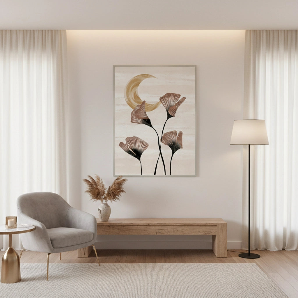 Boho Ginkgo & Moon - Fine Art