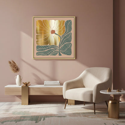 Boho Gold Bloom and Leaves - Canvas