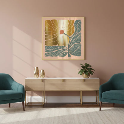 Boho Gold Bloom and Leaves - Fine Art