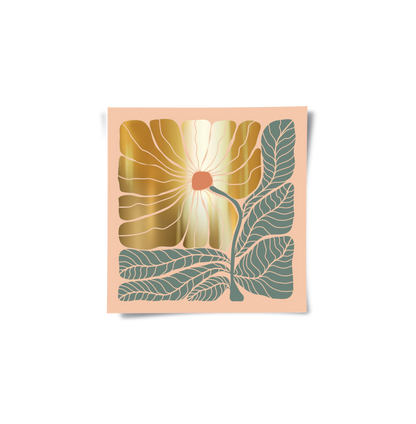 Boho Gold Bloom and Leaves - Poster
