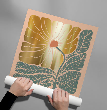 Boho Gold Bloom and Leaves - Poster