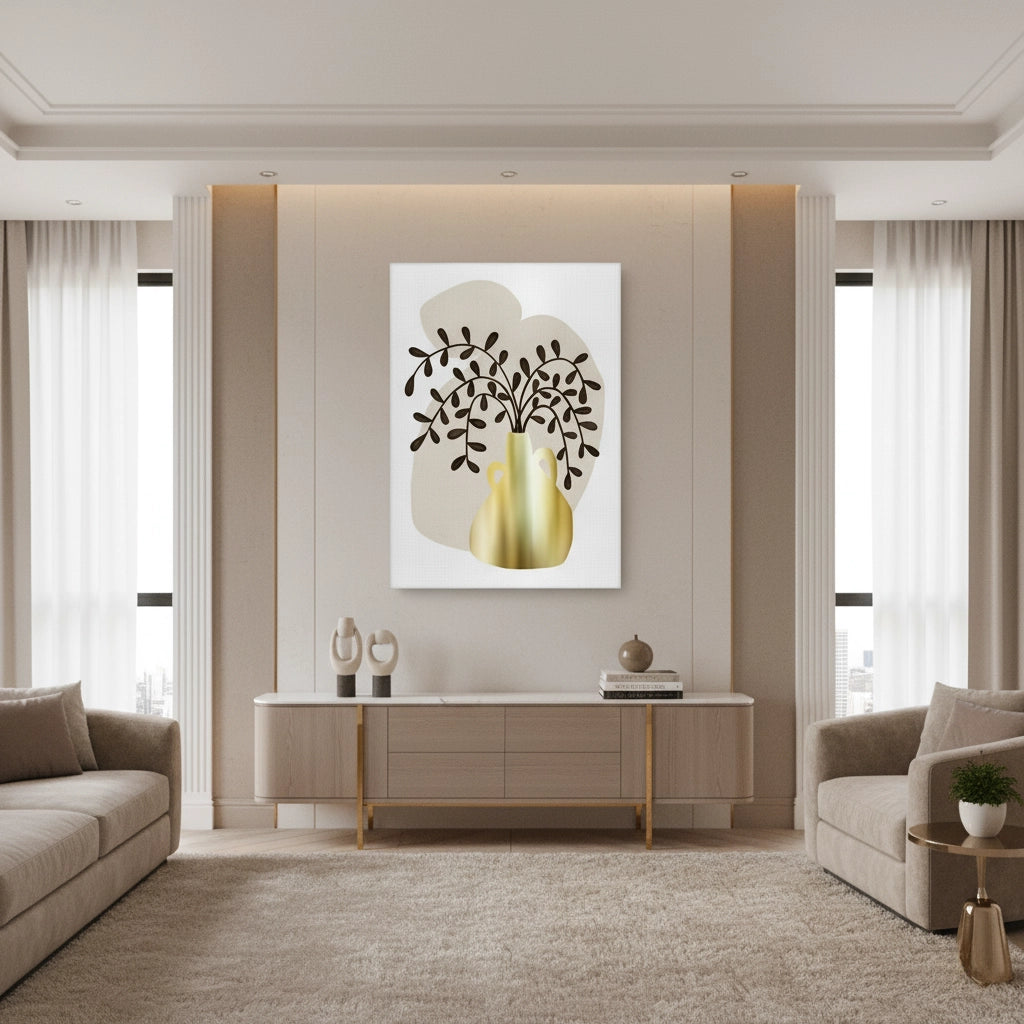 Boho Gold Pot and Vine - Canvas - Jasmineart.ae