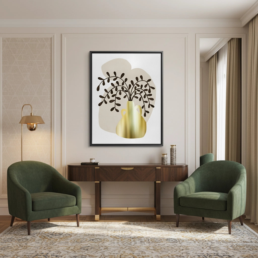 2Boho Gold Pot and Vine - Canvas