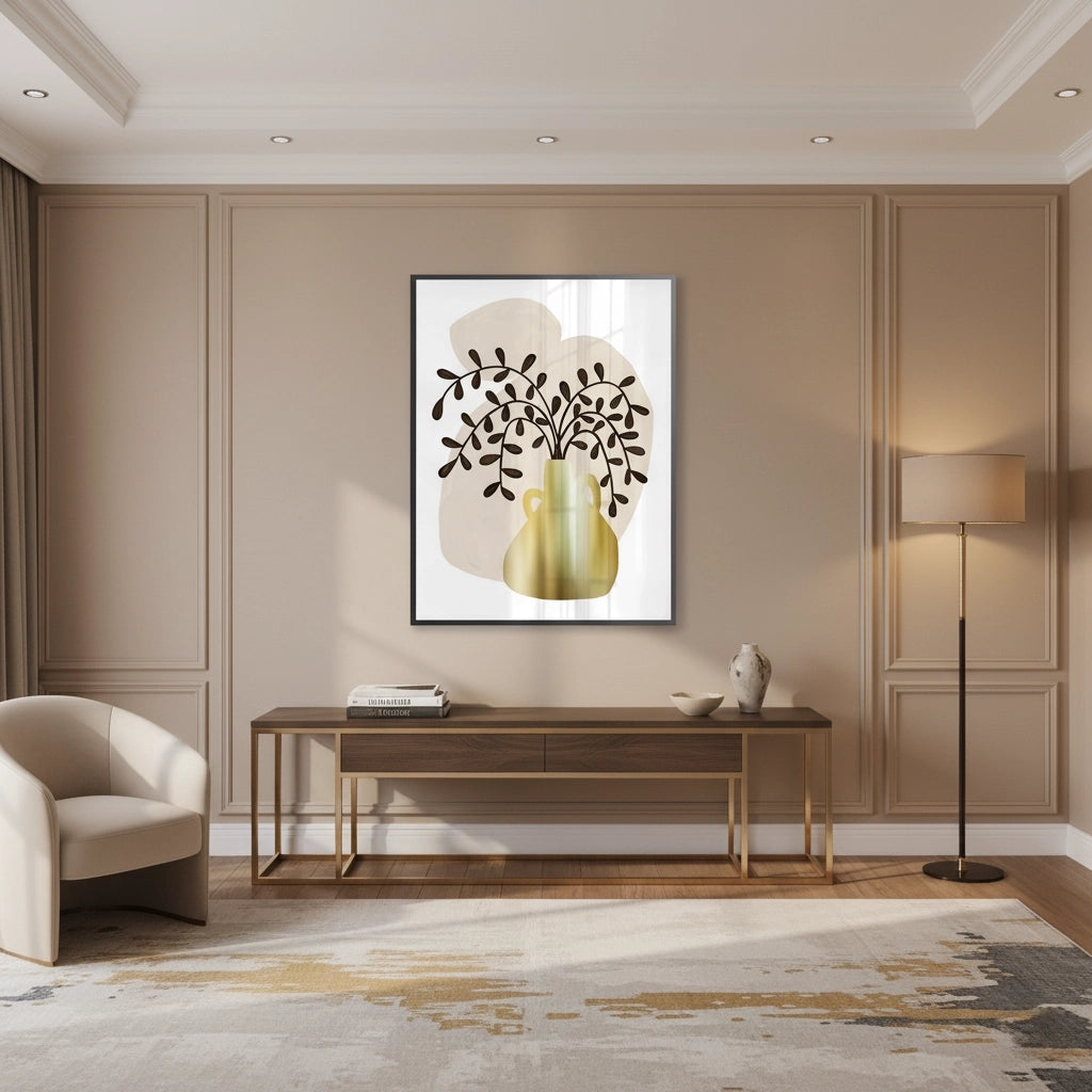 Boho Gold Pot and Vine - Fine Art - Jasmineart.ae