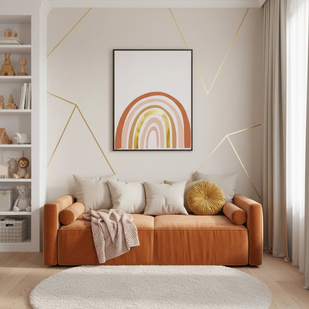Boho Rainbow Gold Arch - Fine Art - Jasmineart.ae