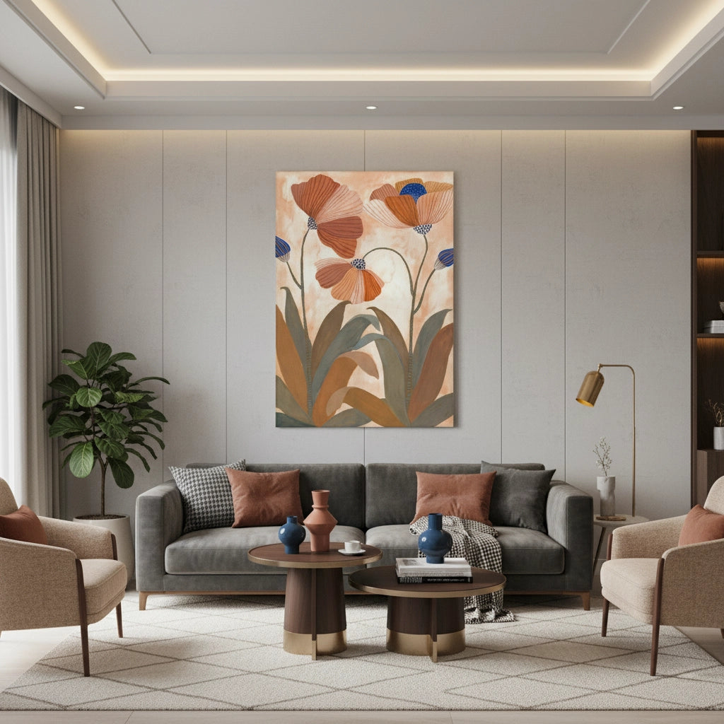 Boho Terracotta Floral - Canvas - Jasmineart.ae
