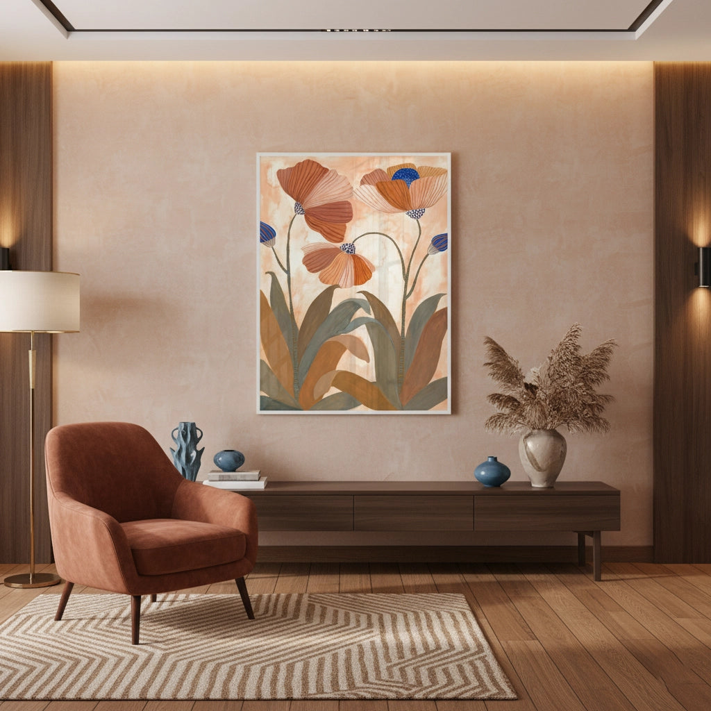 Boho Terracotta Floral - Fine Art - Jasmineart.ae