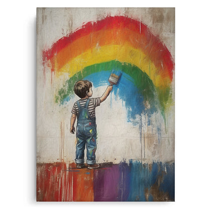 Boy Painting Rainbow - Canvas