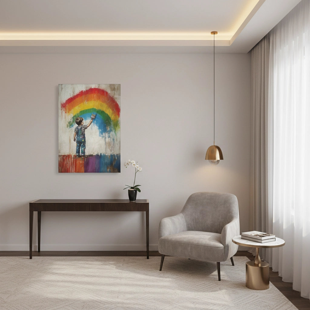 Boy Painting Rainbow - Canvas