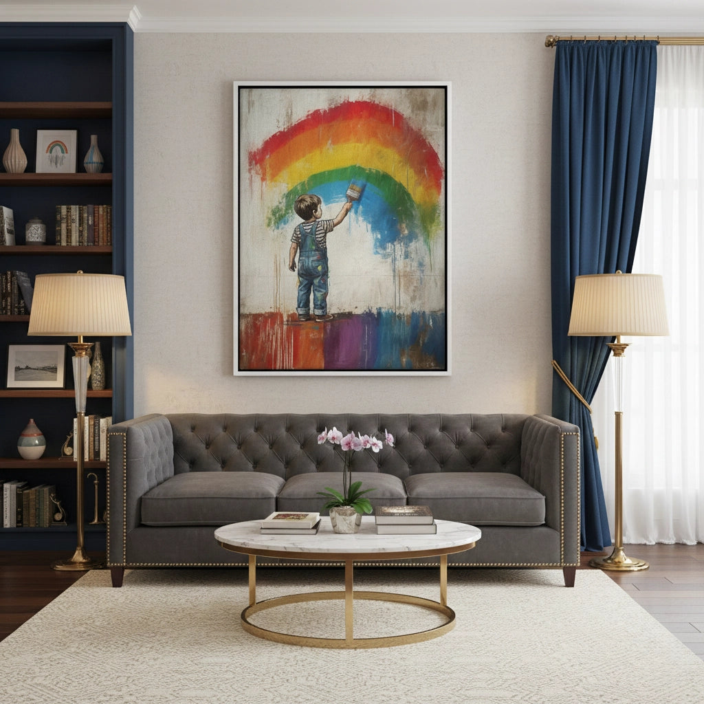 Boy Painting Rainbow - Canvas