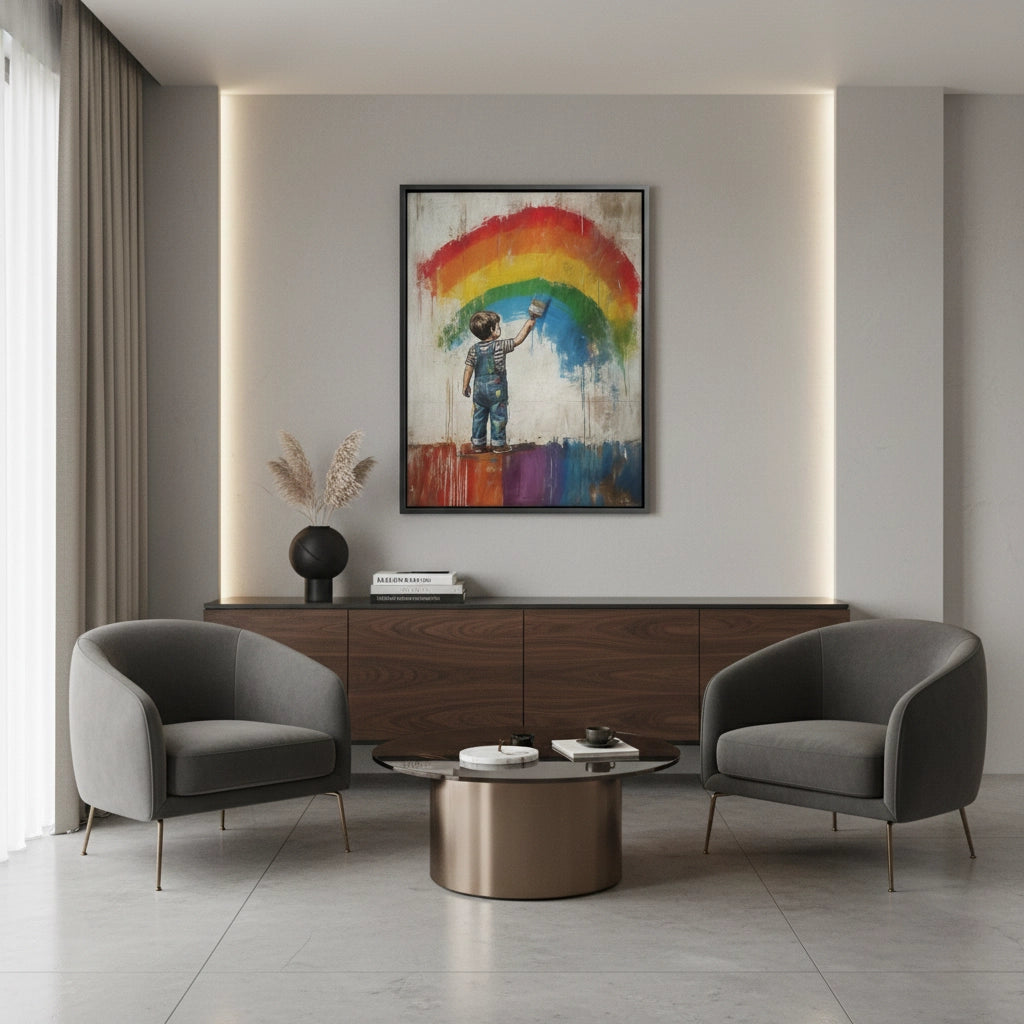 Boy Painting Rainbow - Canvas