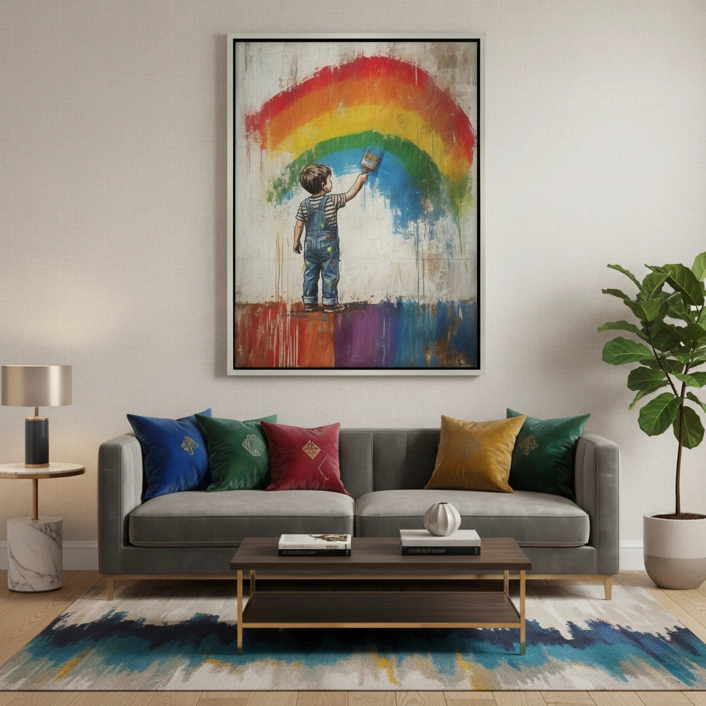 Boy Painting Rainbow - Canvas