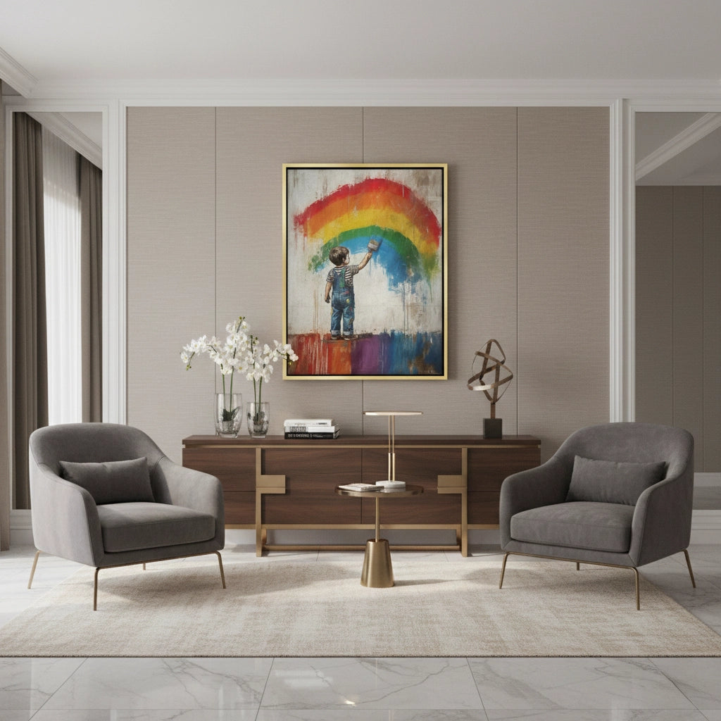 Boy Painting Rainbow - Canvas