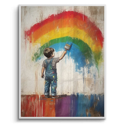 Boy Painting Rainbow - Fine Art