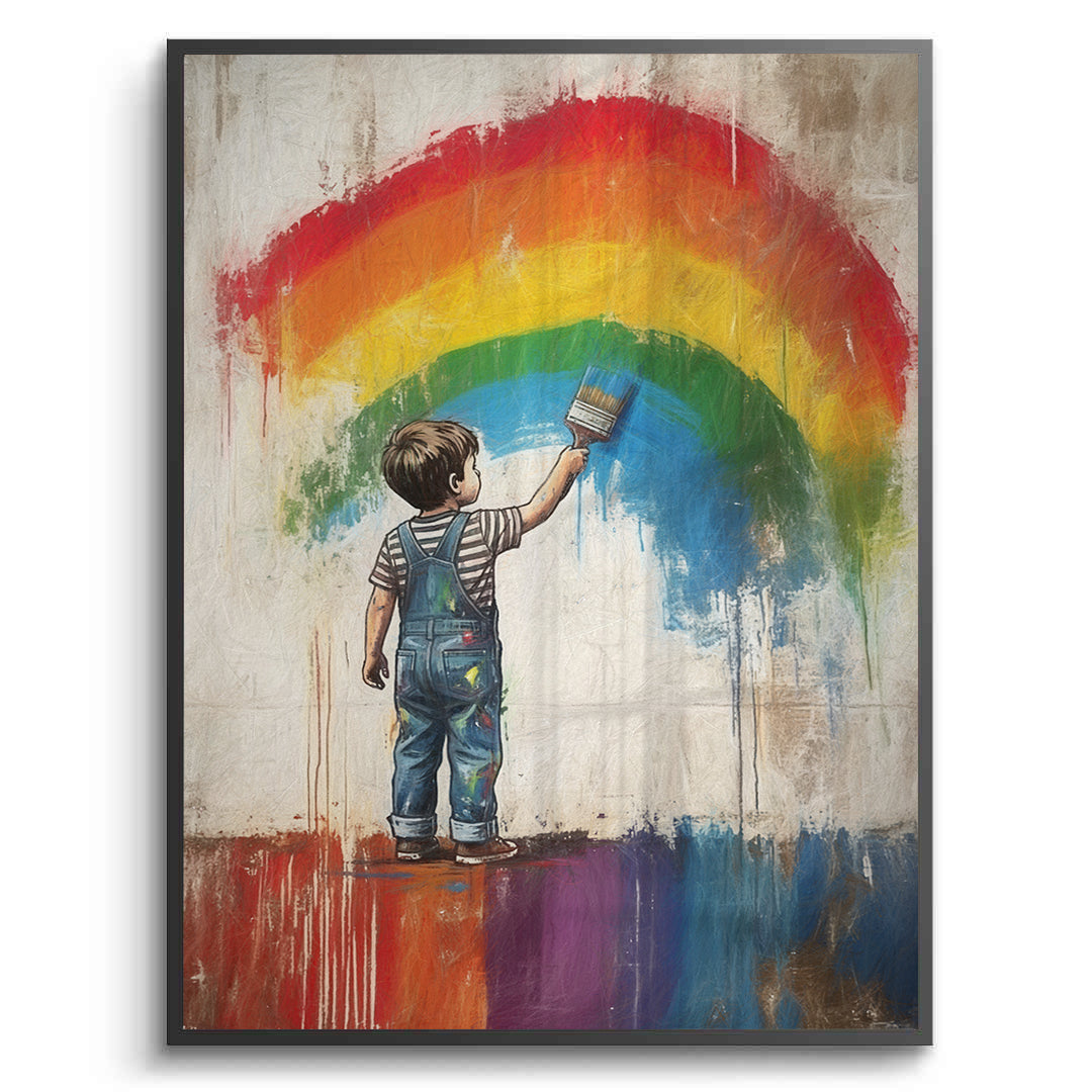 2Boy Painting Rainbow - Fine Art