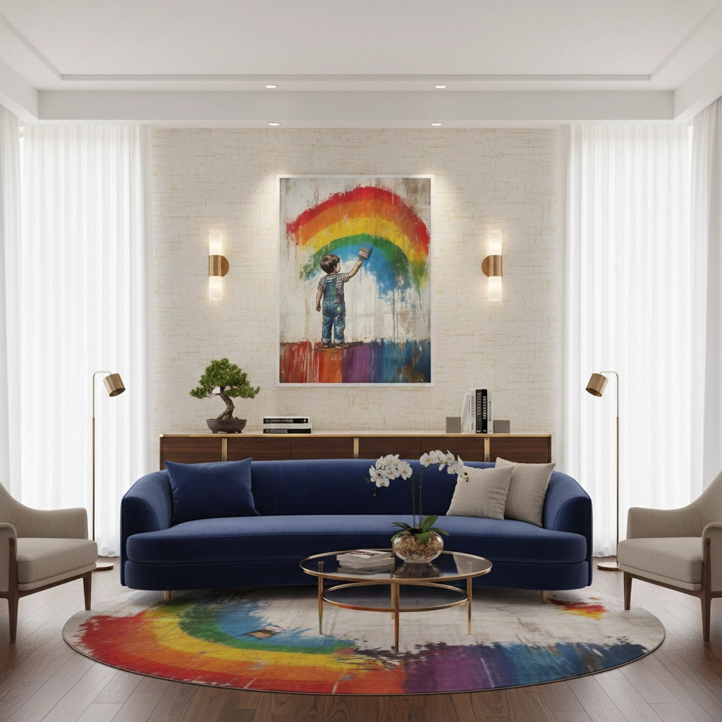 2Boy Painting Rainbow - Fine Art