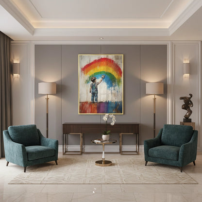 Boy Painting Rainbow - Fine Art
