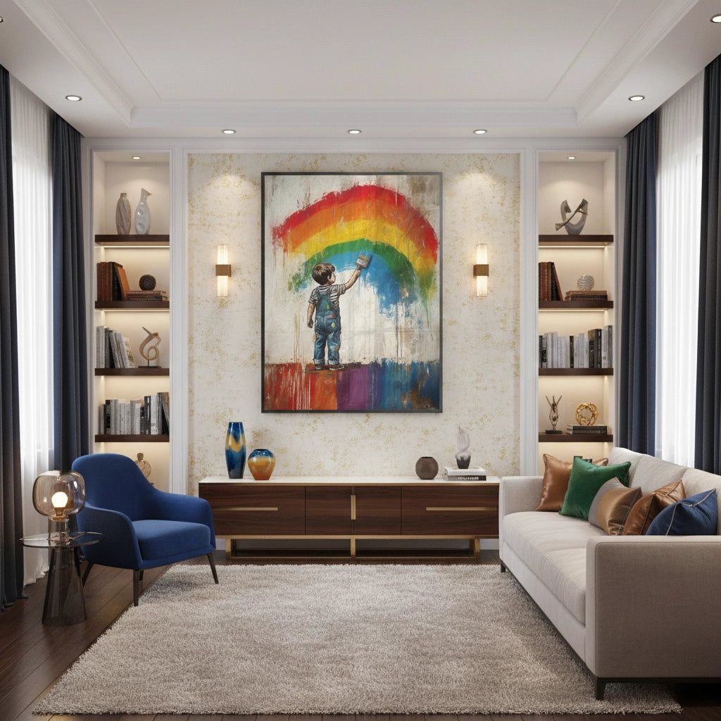 Boy Painting Rainbow - Fine Art