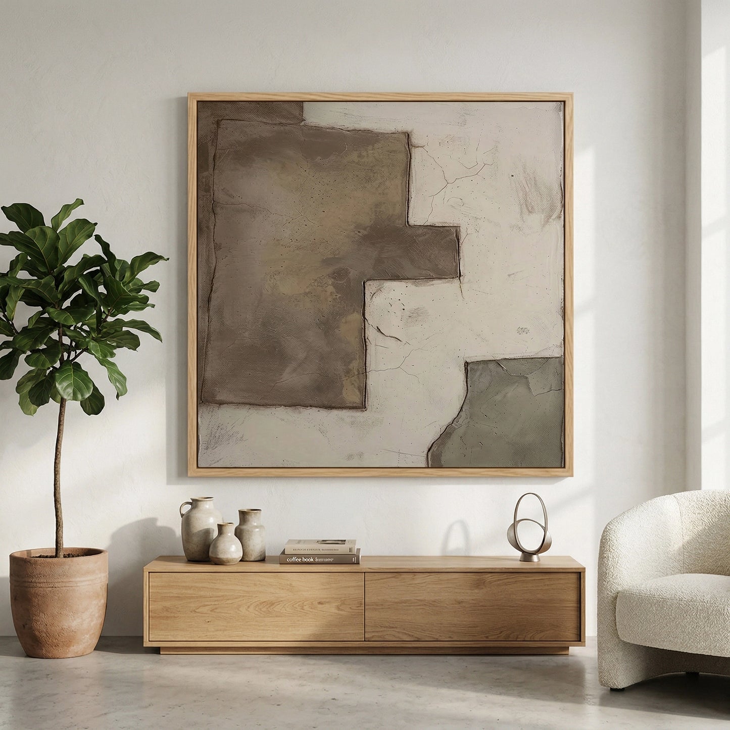 2Matte-finish 'Broken Plaster' ceramic vase with a rugged, fragmented texture and organic silhouette, a chic desert-inspired accessory for a modern Dubai home office