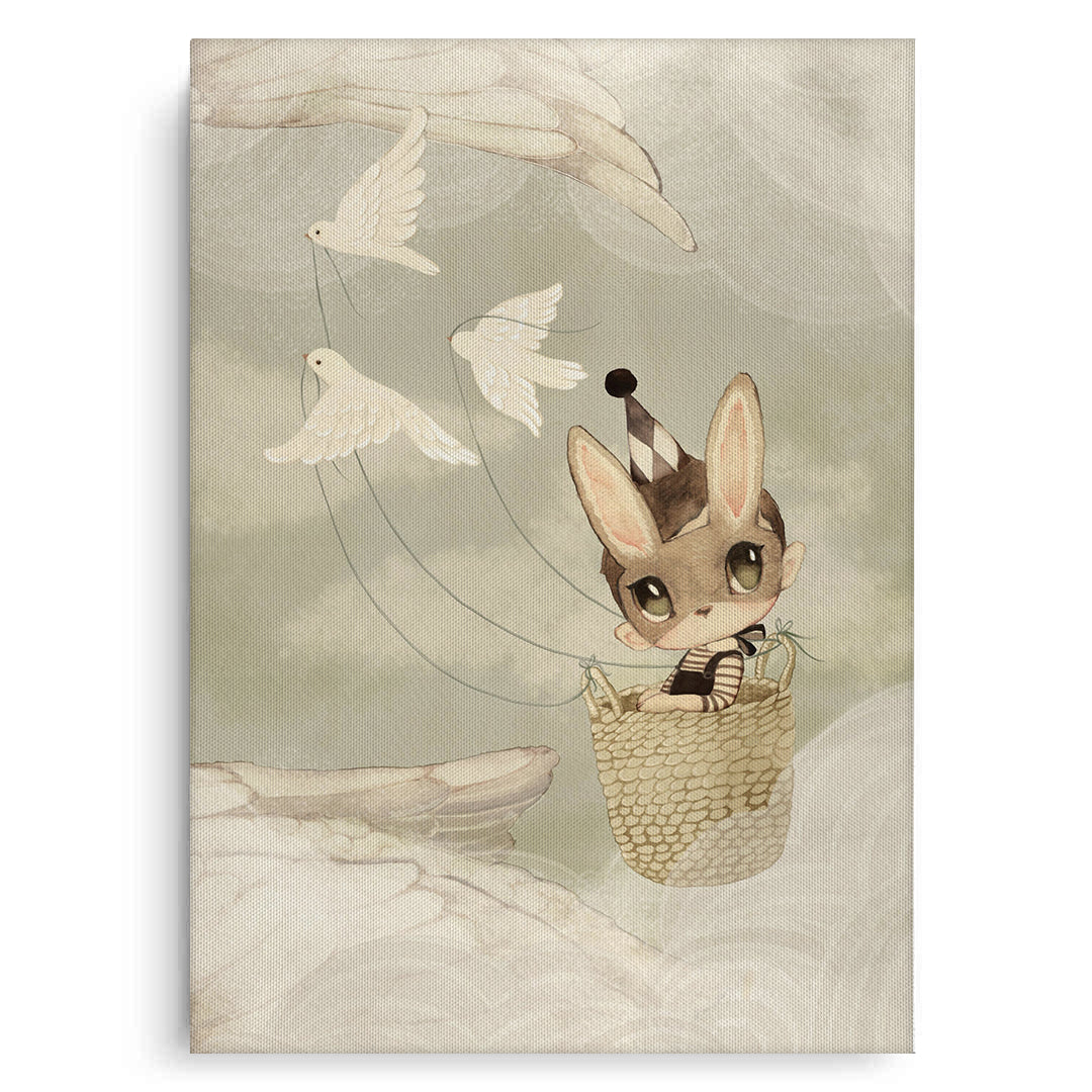 2Bunny in Basket Flying - Canvas