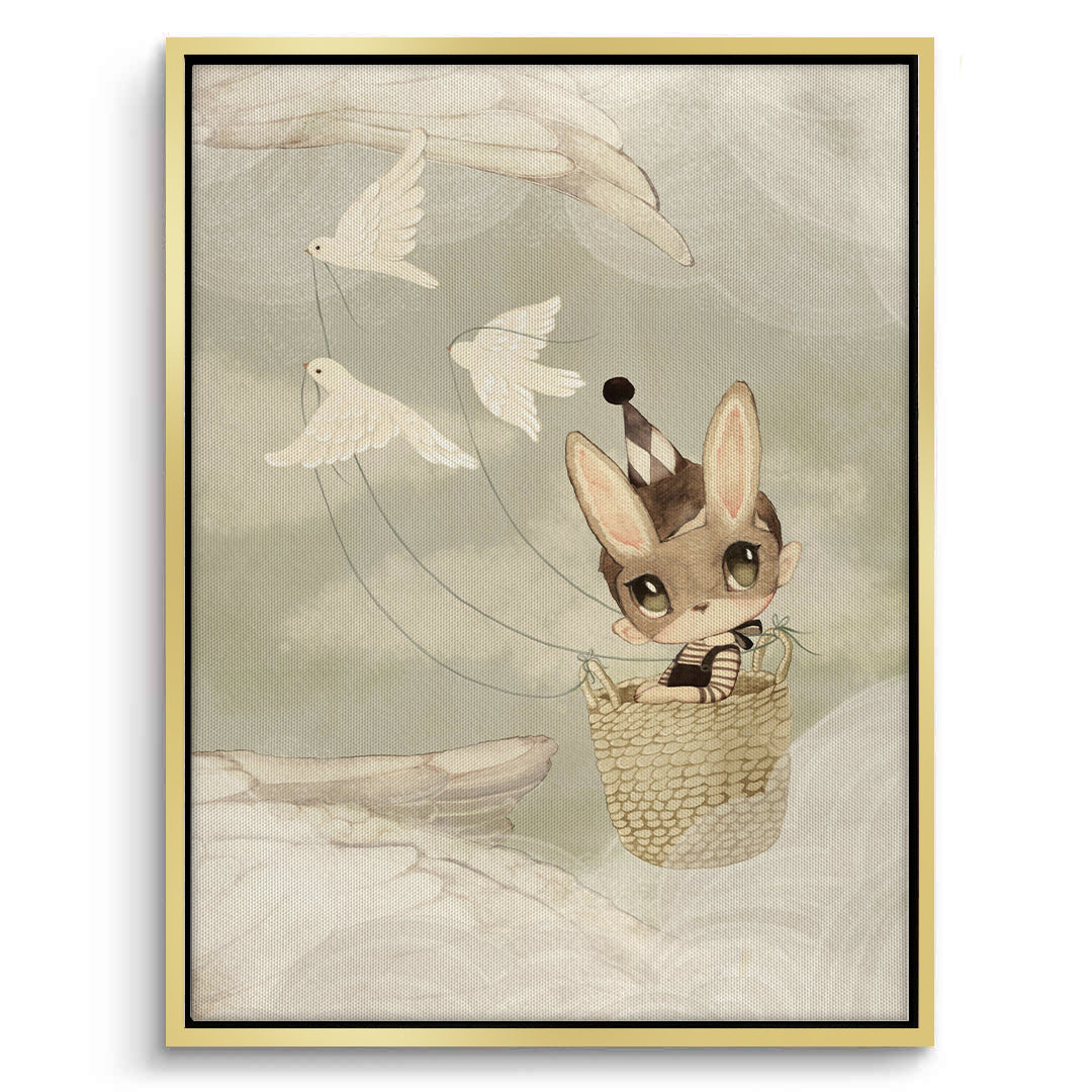 2Bunny in Basket Flying - Canvas