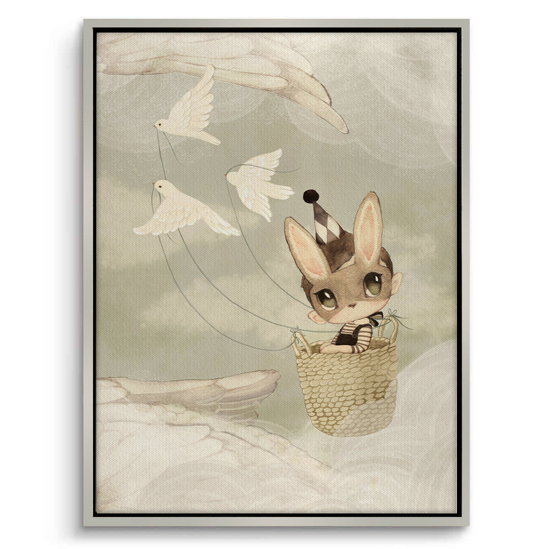 2Bunny in Basket Flying - Canvas