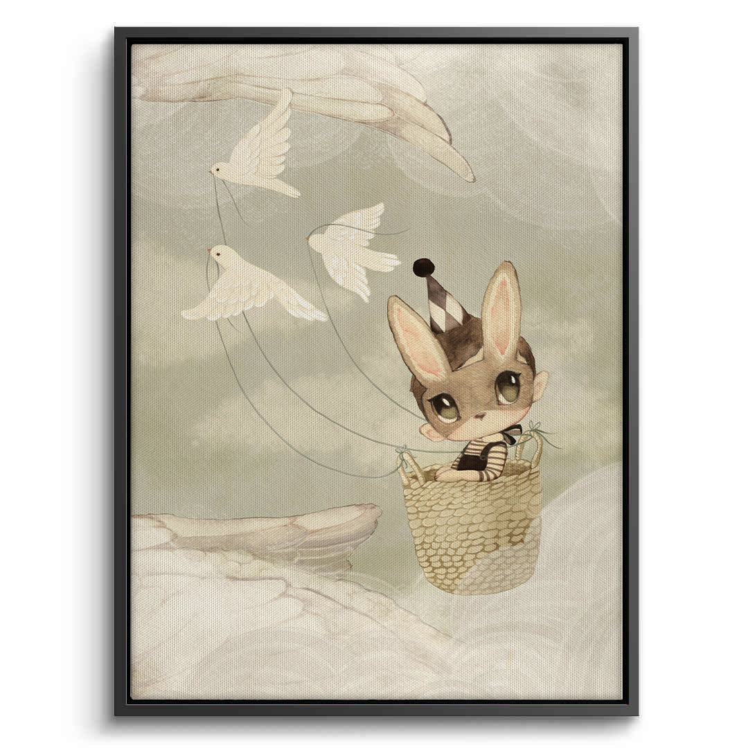 2Bunny in Basket Flying - Canvas