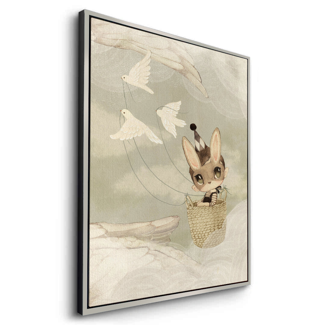 2Bunny in Basket Flying - Canvas